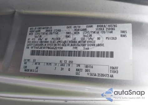 2011 Ford E-250 Commercial from USA, damaged, VIN 1FTNE2EW7BDA20158